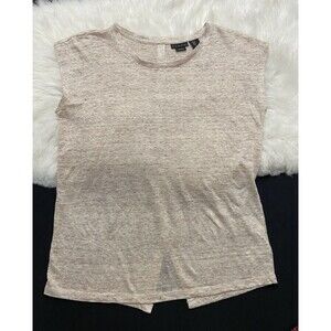 Tahari Small Beige 100% Linen Knit Space Dye Sleeveless Tunic Top